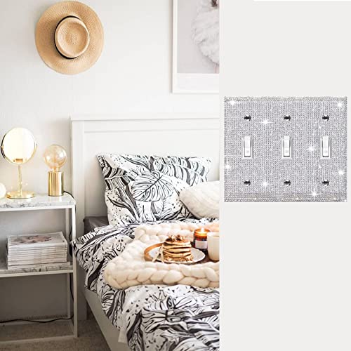 Image of Shiny Silver Rhinestones Outlet Covers Switch Plate Covers Decorative Rhinestones Light Switch Cover 3 Gang Switch Plates And Outlet Covers
