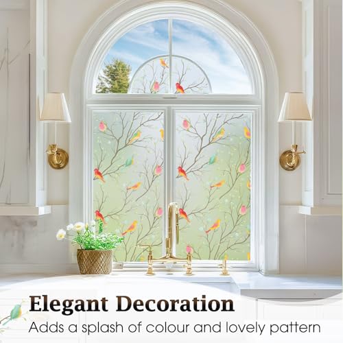 Lifetree Stained Glass Window Film Privacy Film for Glass Windows Decorative Non Adhesive Static Cling Vinly Anti UV Bird Patterned for Bathroom and Door (Frosted, 59 * 200cm) - Cosy Home Interiors Lifetree Stained Glass Window Film Privacy Film for Glass Windows Decorative Non Adhesive Static Cling Vinly Anti UV Bird Patterned for Bathroom and Door (Frosted, 59 * 200cm) - Image 2