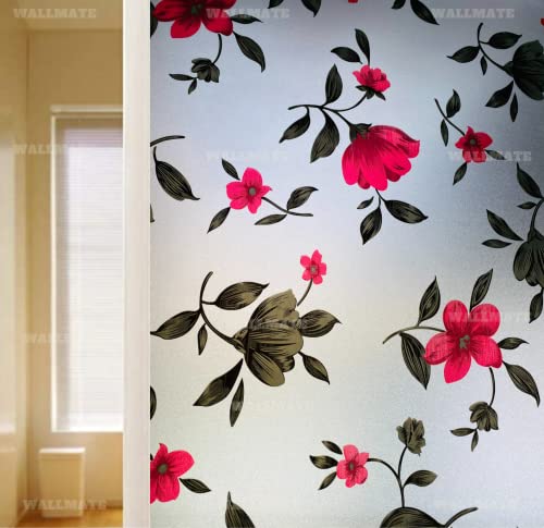 Image of WALLMATE Self Adhesive Window Film Frosted 3D Glass Door Window Frosted Film for Home /Office /Bathroom & Living Room Multicolor Frosted Film (16 x 90 Inch, Dazy Flower)