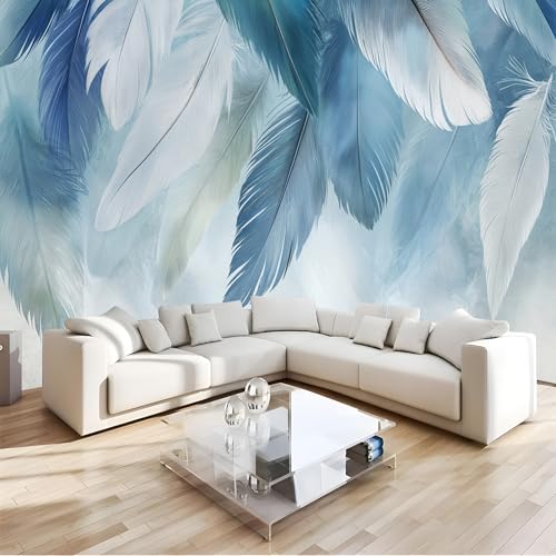 Papel Tapiz Para Sala Estar,Plumas abstractas Papel Tapiz Vertical Seda 3D, Mural Pared Paisaje plumas azules Patrón 3D,Transpirable Pared Fotomural Papel Tapiz Salon Cocina 150 X 105 cm
