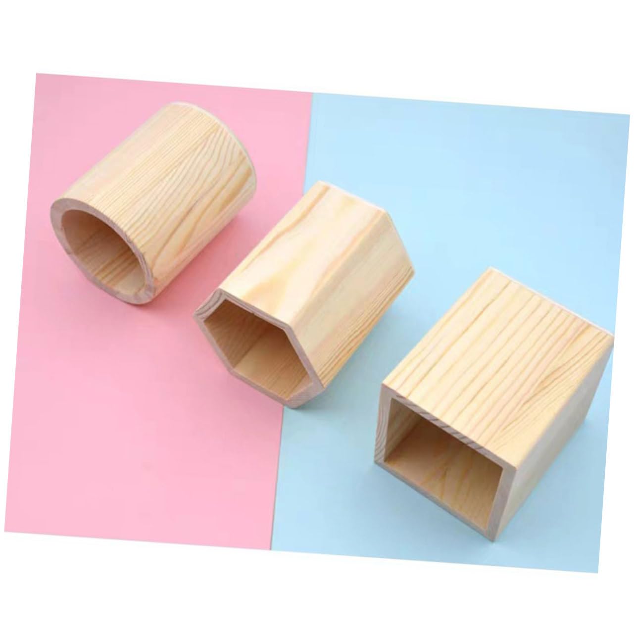 2 Set Contenitore Per Penne Fai Da Te Portapenne Carino Penna Titolare Supporto A Matita Contenitore Per Matite Portapenne in Legno Bambù 3 Pezzi * 2