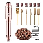 Electric Nail Drill Kit - Portable File for Acrylic Gel Nails, Professional Machine Efile Manicure Pedicure Tools With Gold Drill Bits for Home Salon Use