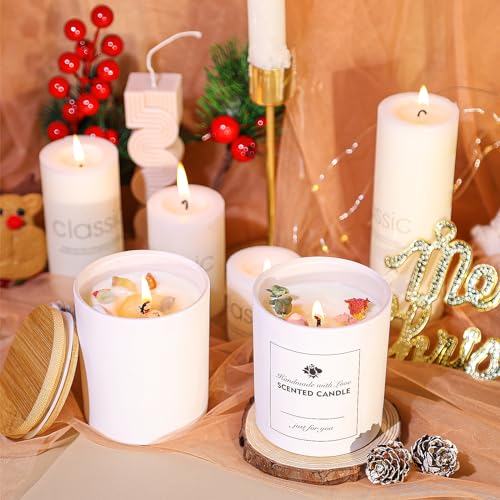 Image of CONNOO 10oz White Christmas Candle Jars for Candle Making with Airtight Bamboo Lid, Beautiful Sticky Warning Labels for Candle Making, Empty Containers, Dishwasher Safe, 10 Oz, 12