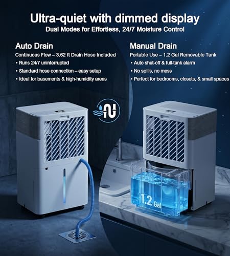 Image of Uthfy 4000 Sq. Ft. Dehumidifier w /WiFi for Basement, Max 55 Pints /D Dehumidifiers with Drain Hose, 24-H Timer, Child Lock, Auto Defrost, Intelligent Humidity Control for Bathroom, Bedroom, Home