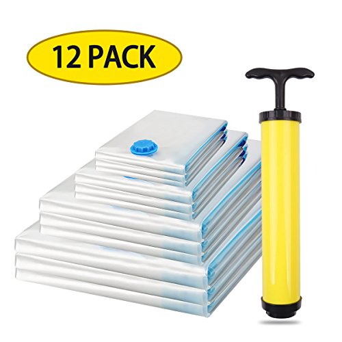[12 Paquets] Sacs de Rangement sous Sans Hand-Pump, BRIGENIUS Sacs à Aspiration sous Vide, Sacs à Glissière Double Doux Economiser de l'espace, Pour Vêtements, Couettes, Literie, Oreillers Couvertures