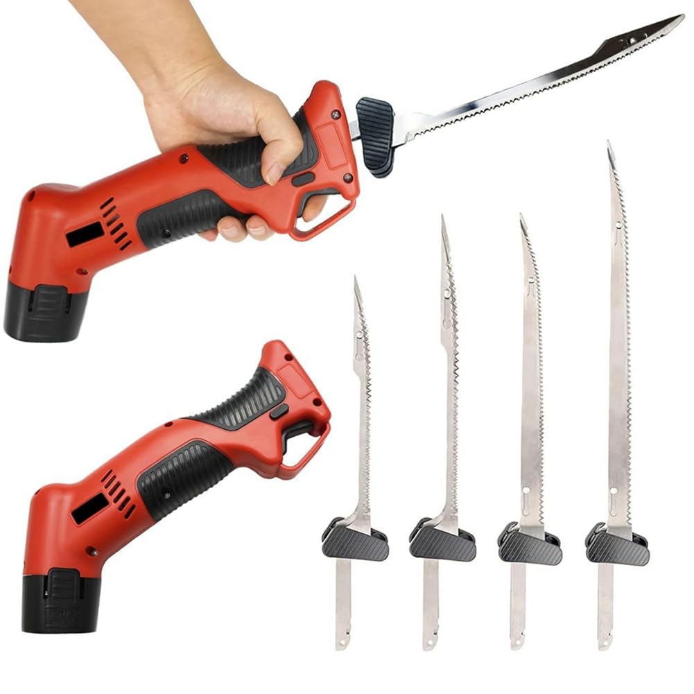 Coltello Elettrico Ricaricabile per Sfilettare con 4 Lame Antiaderenti In Nitruro di Titanio e 2 Batterie Ricaricabili, Spina UE