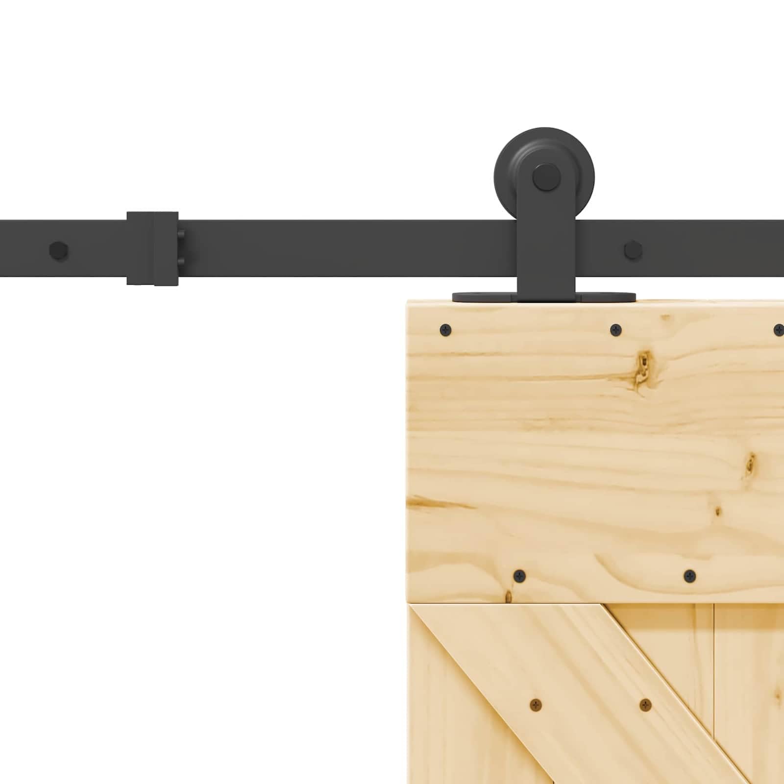 Puerta corredera Narvik natural y negra 213,5 cm | Madera de pino maciza, riel de acero, mecanismo superior, diseño de ahorro de espacio, para interiores