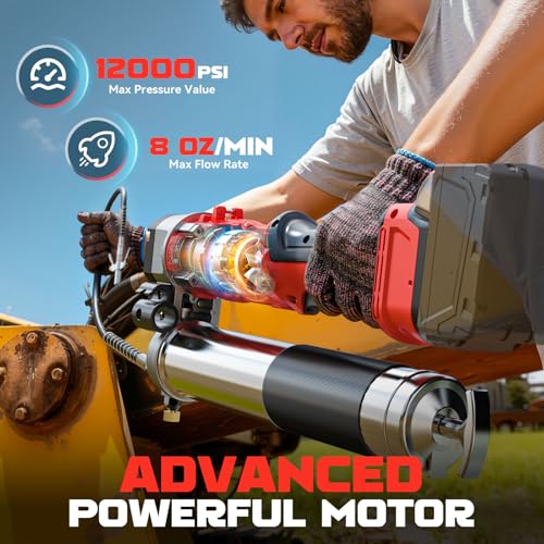 Image of DIYtoolifz Cordless Grease Gun Compatible with Milwaukee 18V Battery, 12000PSI High-Pressure with 2-in-1 Rotating Handle, 39.4 inch Hose & 4 Couplers for Bulk & Cartridge Grease (Tool Only)