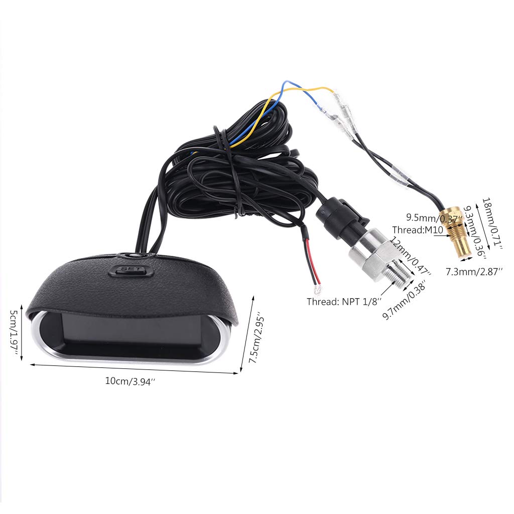 Buwei 2 funzioni 12v / 24v Universale per Camion manometro Olio Auto + misuratore Temperatura Acqua misuratore 10mm M10 1/8 NPT sensore indicatore Carburante