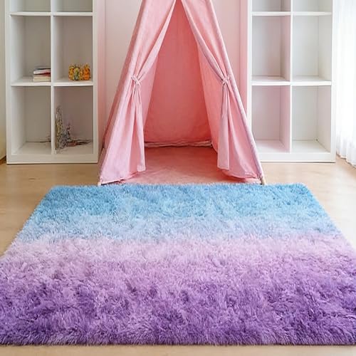 Tapis de salon lavable et antidérapant bleu violet grand format