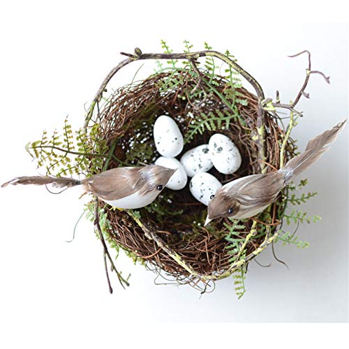 Nid d'oiseau en paille avec décorations - Nichoir de 7 cm pour cages et jardins