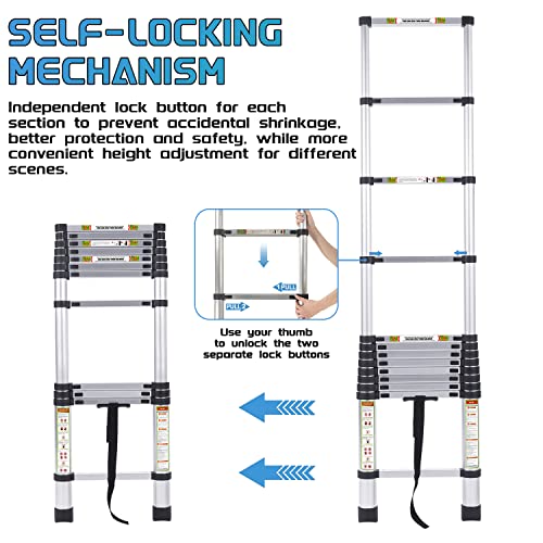 Telescopic Ladder, 16.5Ft Rikade Aluminum Telescoping Ladder With Non-Slip Feet, Portable Extension Ladder For Household And Outdoor Working, 330Lb Capacity #TOP4