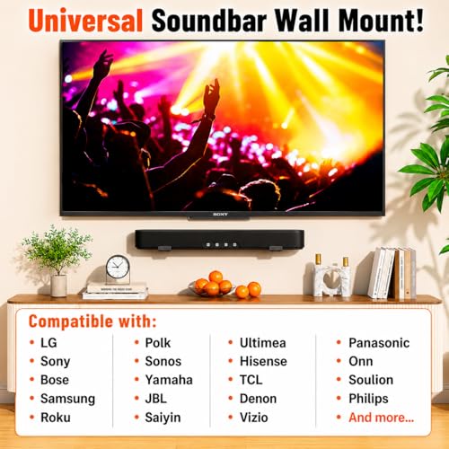 Image of Universal Soundbar stand Wall Mount Bracket, Adjustable Depth 90-145mm (3.5-6.1 in), Heavy Duty Carbon Steel, Holds Up to 15kg, Under TV Mount for All brand Soundbar Mount Speaker Stand Black