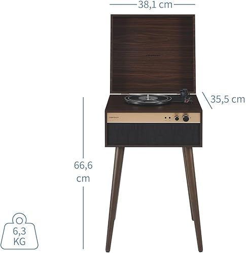 Miniatura 3 de Crosley CR6236A-WA Jasper - Tocadiscos de vinilo con Bluetooth de 3 velocidades con altavoces integrados y patas desmontables, nogal