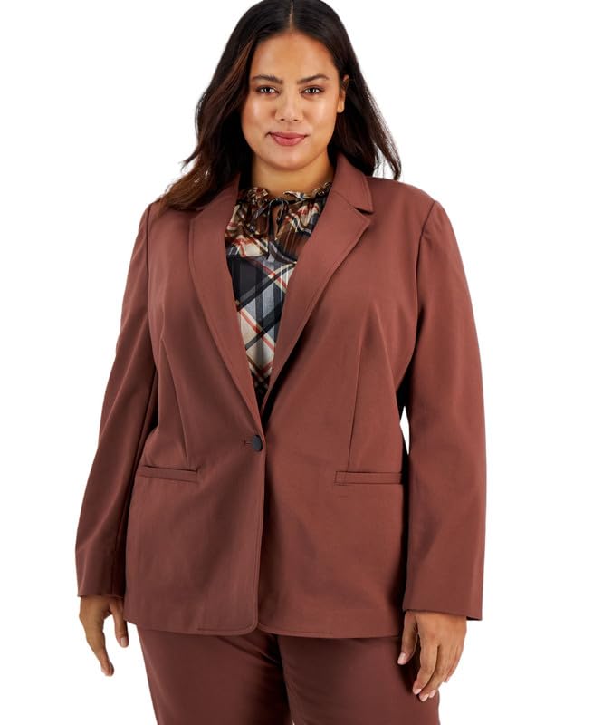 Bar III Women's Plus Notched-Collar One-Button Jacket (Gaucho Brown, 2X)