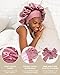 Satin Bonnet for Women Silk Bonnets for Sleeping Curly Hair Bonnet with Elastic Tie Band Reversible Double Layer Sleep Cap Hair Wrap (Bean Paste + Pink)