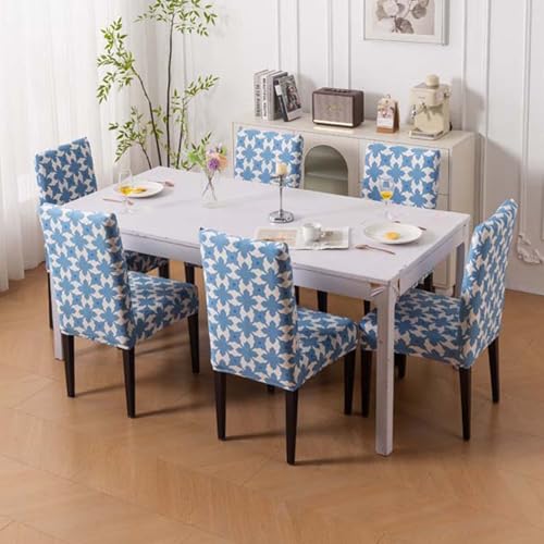 Image of House of Quirk Elastic Chair Cover Stretch Removable Washable Short Dining Chair Cover Protector Seat Slipcover (Pack of 4, Indigo Motif)