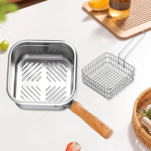 Image of 304 Stainless Steel Square Oil Filter Frying Pot with Lid | Multi-Functional Deep Fryer & Steamer | Kitchen Stock Pot for Electric /Induction Cooking | Portable Crisper pan