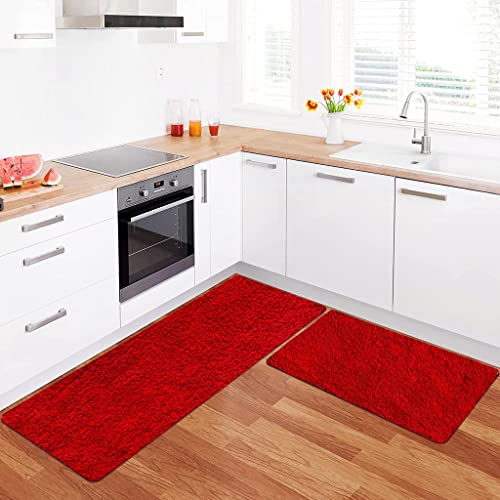 Image of SKIVE India Kitchen Mat and Runner with Anti Skid Backing,Colour Red Set of 2 (40x120(40 x 60) CM