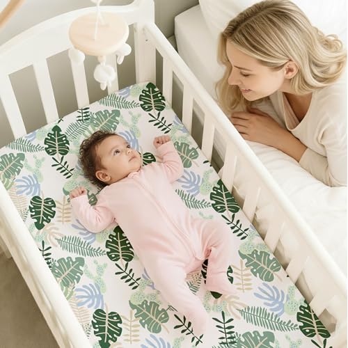 Image of Bedside Sleeper Bassinet Fitted Sheets 20 x 33, 3 Pack Baby Delight Beside Me Dreamer,Babybond,Jimglo,koola,cowiewie,fodoss, Dream On Me Baby Square Bassinet, Sage Green Leave
