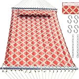OLALACOZY 13 FT Tuscan Lattice Sienna/Taupe Quilted Hammock with Spreader Bars,Detachable Pillow and Chains,600lbs Capacity,Two Person Hammock for Outdoor, Patio, Backyard,Tree_Double Hammock
