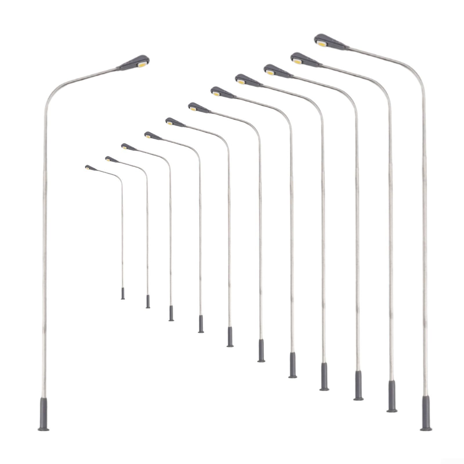 12Pcs Model Railway Lamp Posts, Warm White LED Light, Single Head, 14CM/ 5.5'' Street Bright White Lights HO Scale LEDs, Miniature Street Lamp