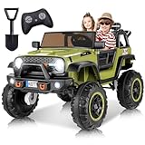 Hikole 24v Kids Ride on Car with Width Seat, 2 Seater Battery Powered Electric Car, 4x100W Powerful Engine,Soft Braking,Remote Control, 24 Volt Ride on Toy for Boys Girls, Green