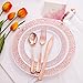 WELLIFE 175 Pieces Rose Gold Plastic Plates,Rose Gold Dinnerware Set Include: 25 Dinner Plates 10.25