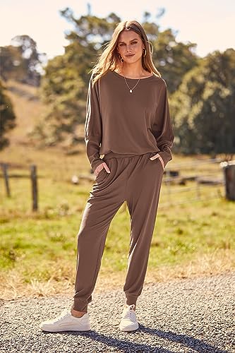 PRETTYGARDEN Women's Fall 2 Piece Lounge Set Long Sleeve Tops Ribbed Pants Spring Matching Sweatsuit Travel Outfits Clothes