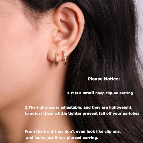 PLOMFOV Clip On Hoop Earrings for Women 14K Gold Plated Non Pierced Earrings Clip On Hoops Small No Piercing Fake Hoop Earrings 14mm2