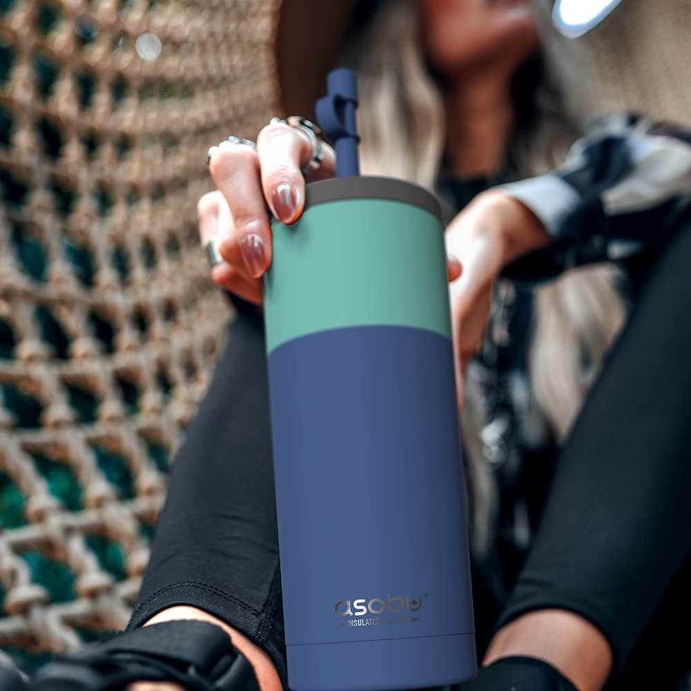 ASOBU - SUPER SIPPY - TAZA PARA BEBIDAS TOGO DE ACERO INOXIDABLE AZUL PASTEL TURQUESA