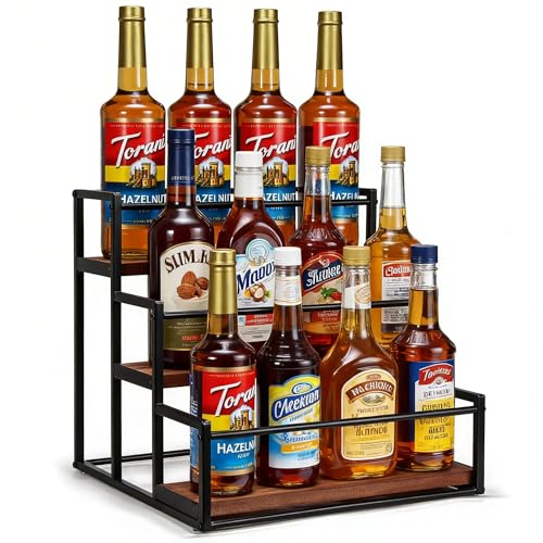 THYGIFTREE Étagère à sirop de café à 3 niveaux pour 12 bouteilles de sirop, support pour station de café, étagères de rangement pour sirop, vin,...