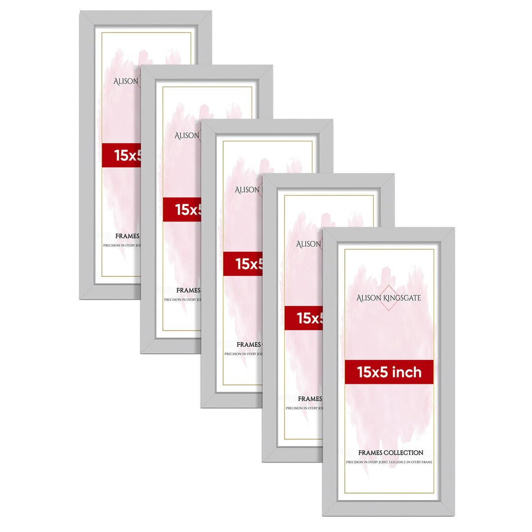 Alison Kingsgate Modern 15X5 SILVER Photo Frame Pack of 5-Engineered Wood Picture Frames with Shatterproof Perspex - Ideal for Artwork-Wall Mount or Tabletop - Multiple Sizes & Colours Available — image 1