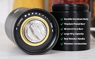 Premium Manual Coffee Grinder with Stainless Steel and Titanium Burr grinder for coffee beans, espresso, french press and moka pots ; Large 40g capacity