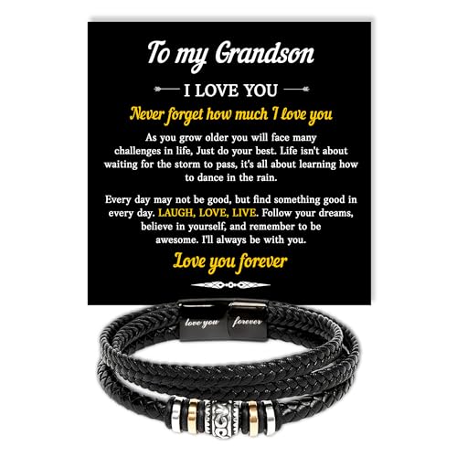 VIRAGIL Grandson Forever Love Bracelet – Symbolic Leather Wristband from Grandparents,...