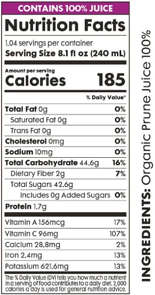 Image of Pomona Organic Juices Pure Prune Juice, 8.4 Ounce Bottle (Pack of 12), Cold Pressed Organic Juice, Non-GMO, No Sugar Added, Not from Concentrate, Gluten Free, Kosher Certified, Preservative Free