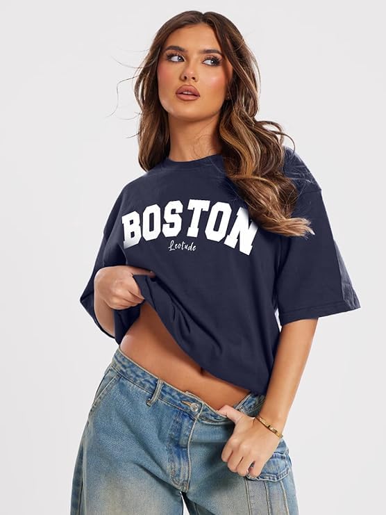 Image of LEOTUDE Womens Oversized Round Neck Cottonblend Half Sleeve T-Shirts (Colour: Multicolor)