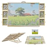 RTBVCSDA 1500 Pcs Puzzle Board with 6 Drawers & Cover, Wooden Puzzle Table with Non-Slip Felt，Portable Jigsaw Wood Table with Handle 35
