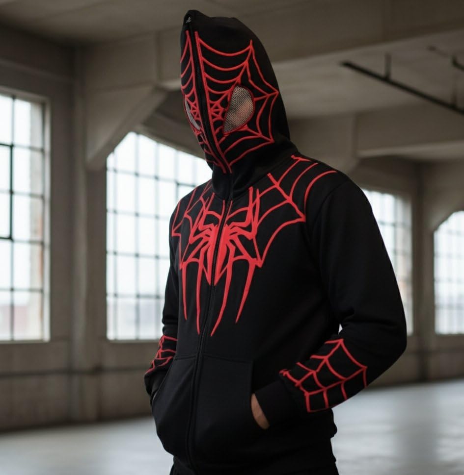 Image of EXOTIX Trendy Style Hoodie with Mask | Streetwear Oversized Pullover Sweatshirt | Winter Casual Wear for Men & Women | Unisex Black Superhero Hoodie for Boys & Girls