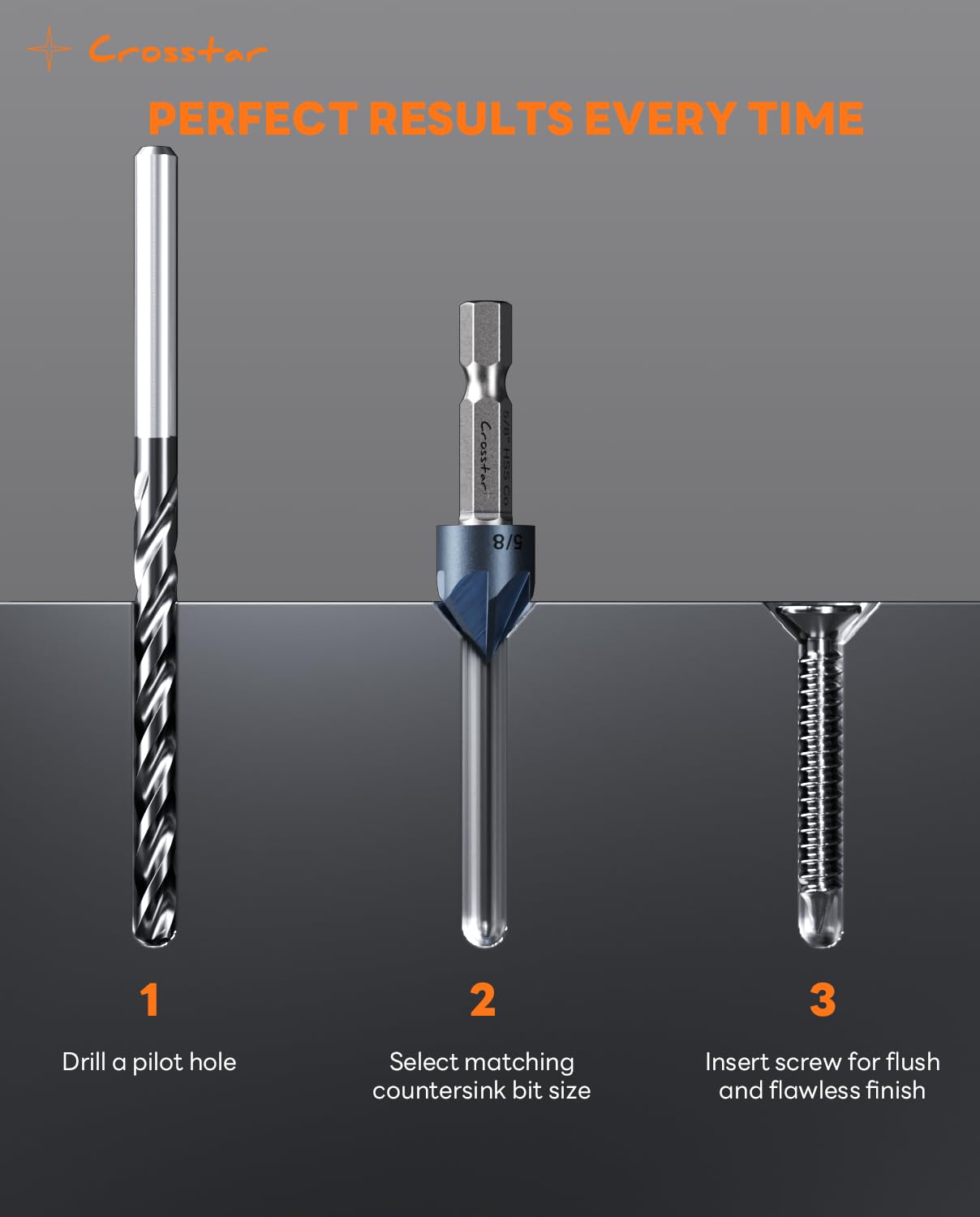 Crosstar Cobalt Countersink Drill Bit Set - 8 Piece -6 Crosstar Cobalt Countersink Drill Bit Set - 8 Piece -6