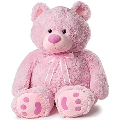 JOON Huge Teddy Bear - 38 Inches, Pink, Fluffy Faux Fur, Ribbon & Bow Signature Footprints- Huggable & Lovable Joy – Ideal Gift for Baby Showers, Loved Ones – Perfect Large Cuddly Plush Toy Companion Cover