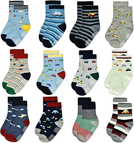 Image of Baby Socks with Grips Infants Toddler Kids Boys Girls Non Slip /Anti Skid Cotton Crew Socks