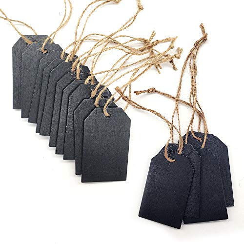 Xloey 40Pcs Chalkboard Tags Hanging Wooden Mini Chalkboard Signs Wooden Chalkboard Tags, Hanging Chalkboard Labels, Ideal Price Tags, Message Tags, Black