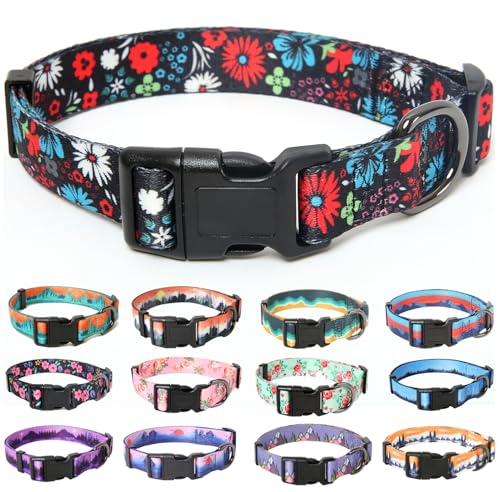 HEELE Hundehalsband, Hunde Halsband für Welpen Kleine Mittlere Große Hunde, Gemustertes Hundehalsbänder Verstellbares, Komfort, Robustem HundeHalsband, Heißrot, XS