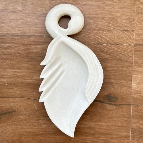 Image of Marble Urli Bowl for Decoration | Big Potpourri Decorative Bowls in Home decor | Large White Floating Flower Plates of Stone | Small Shape puja Item | (14 inch, Flame)