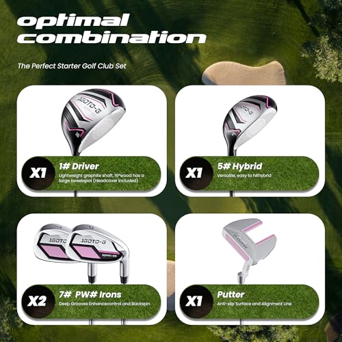 Image of 5 /6 /7 Pieces Kids Golf Clubs Set - Youth Golf Clubs Junior Set Ages 3-14 Includes Stand Bag, 1# Driver, 5# Hybrid, 7#, PW# Irons and Putter Right /Left Hand for Boys Girls