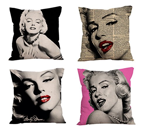 Jameswish Gorgeous 3D Marilyn Monroe Throw Pillow Cover Cotton Linen 4-Pack Cushion Cover for Sofa Bed Chair 18x18inch(45x45cm)