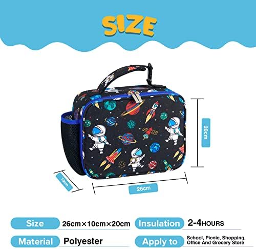 WAWSAM Space Kids Lunch Bag - Insulated Pack Lunch Box for Boys Cool Bag with Handle and Pocket for Food Bento Box School Daycare Preschool Travel Picnic