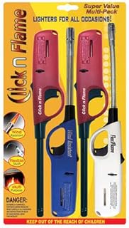Click n Flame Utility Lighter 4-Pack for All Occasions Wind Resistant Flexible Shaft Multi Purpose Lighter BBQ Kitchen Candle Fireplace Grill Flexible Lighter