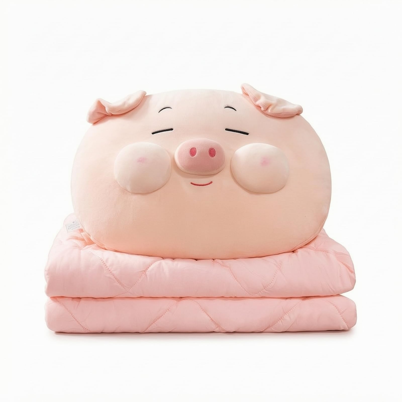Cuscino Coperta Bambini Cuscino Peluche Coperta Plaid Trapunta Pigiama Carino in Velluto E Cotone Morbido con, Grande 50x40x20cm Cuscino, 180x150cm Coperta, Maialino Con Occhi Socchiusi